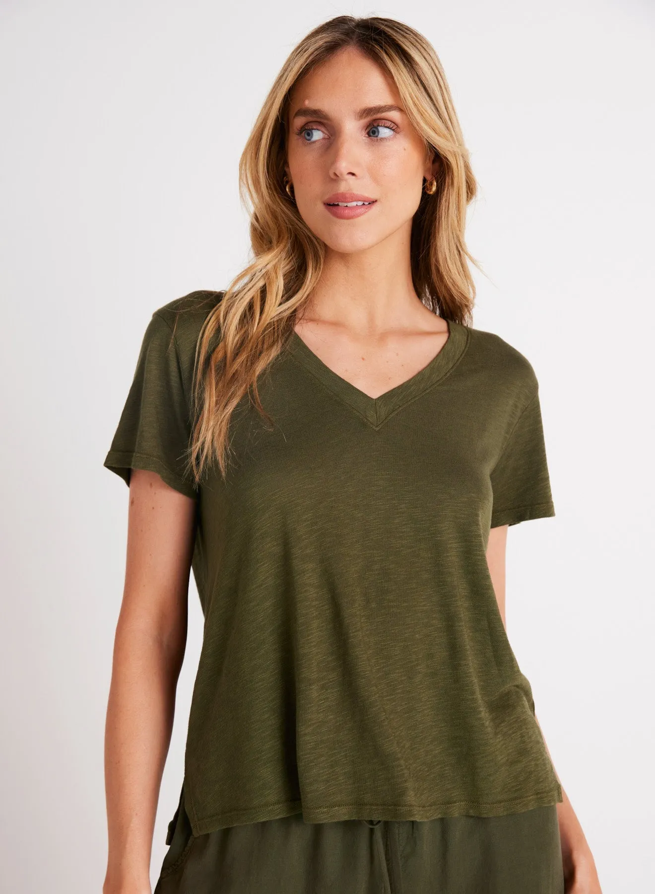 Side Slit V-Neck Tee - Italian Herb sold by Bella Dahl