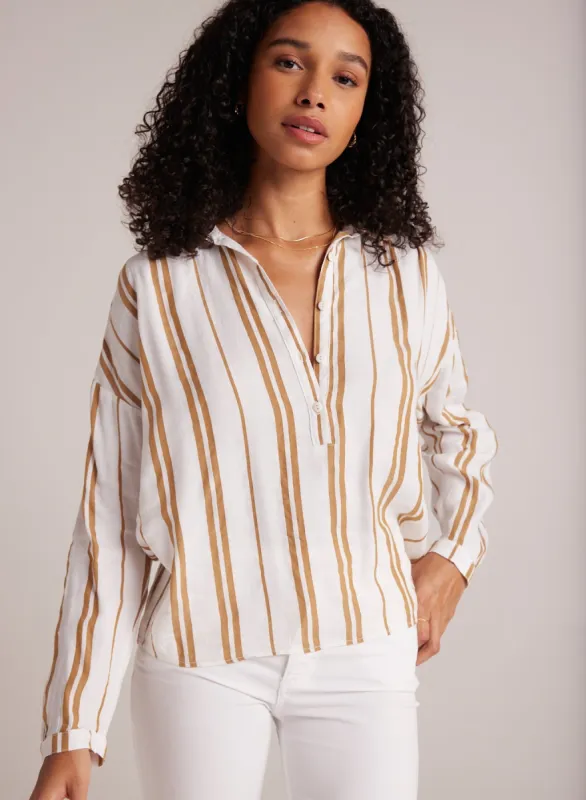 Shirred Shoulder Pullover - Redwood Stripe sold by Bella Dahl