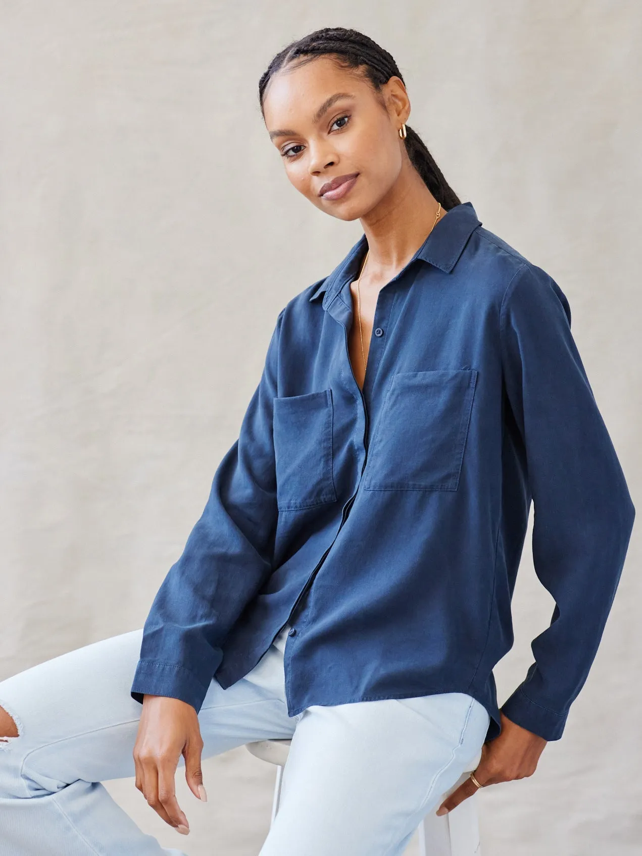 Two Pocket Classic Button Down - Endless Sea sold by Bella Dahl