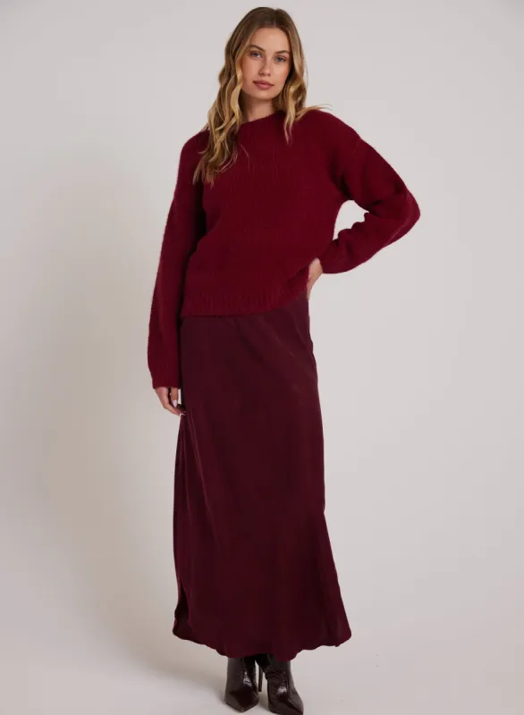 Asymmetric Side Slit Bias Skirt - Deep Plum sold by Bella Dahl