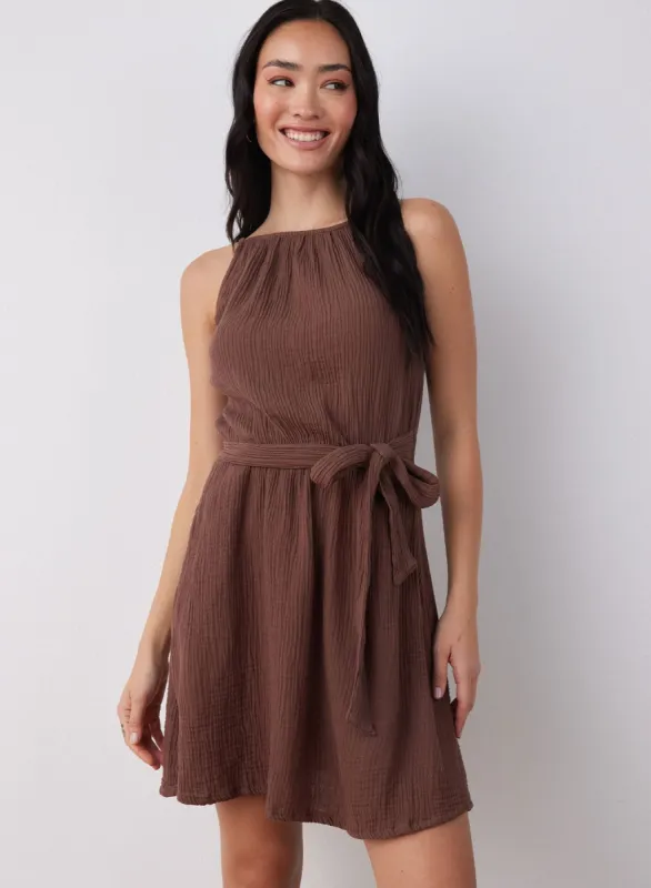 Smocked Waist Mini Dress - Java sold by Bella Dahl