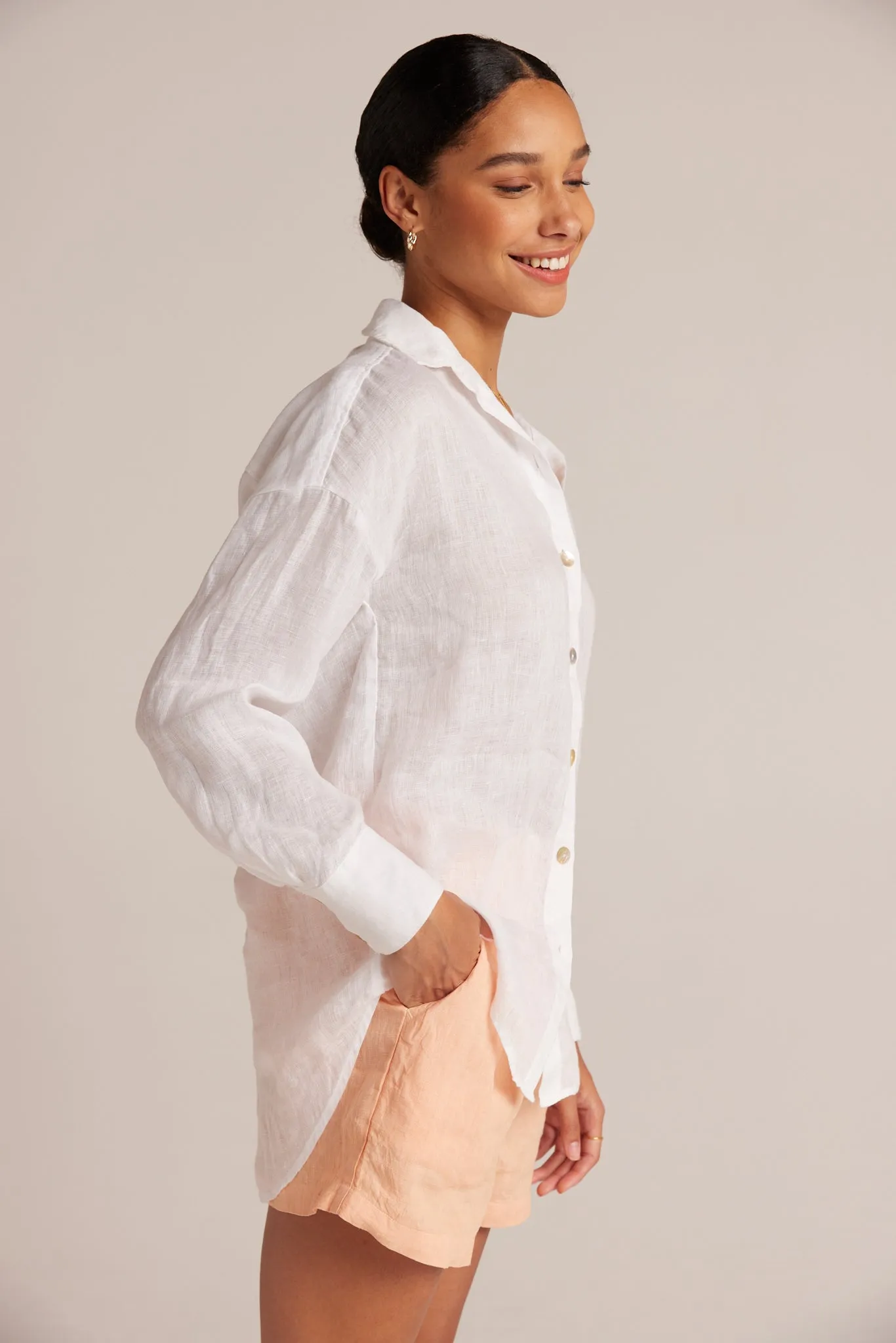 Linen Boyfriend Button Down - White sold by Bella Dahl product image thumbnail 3