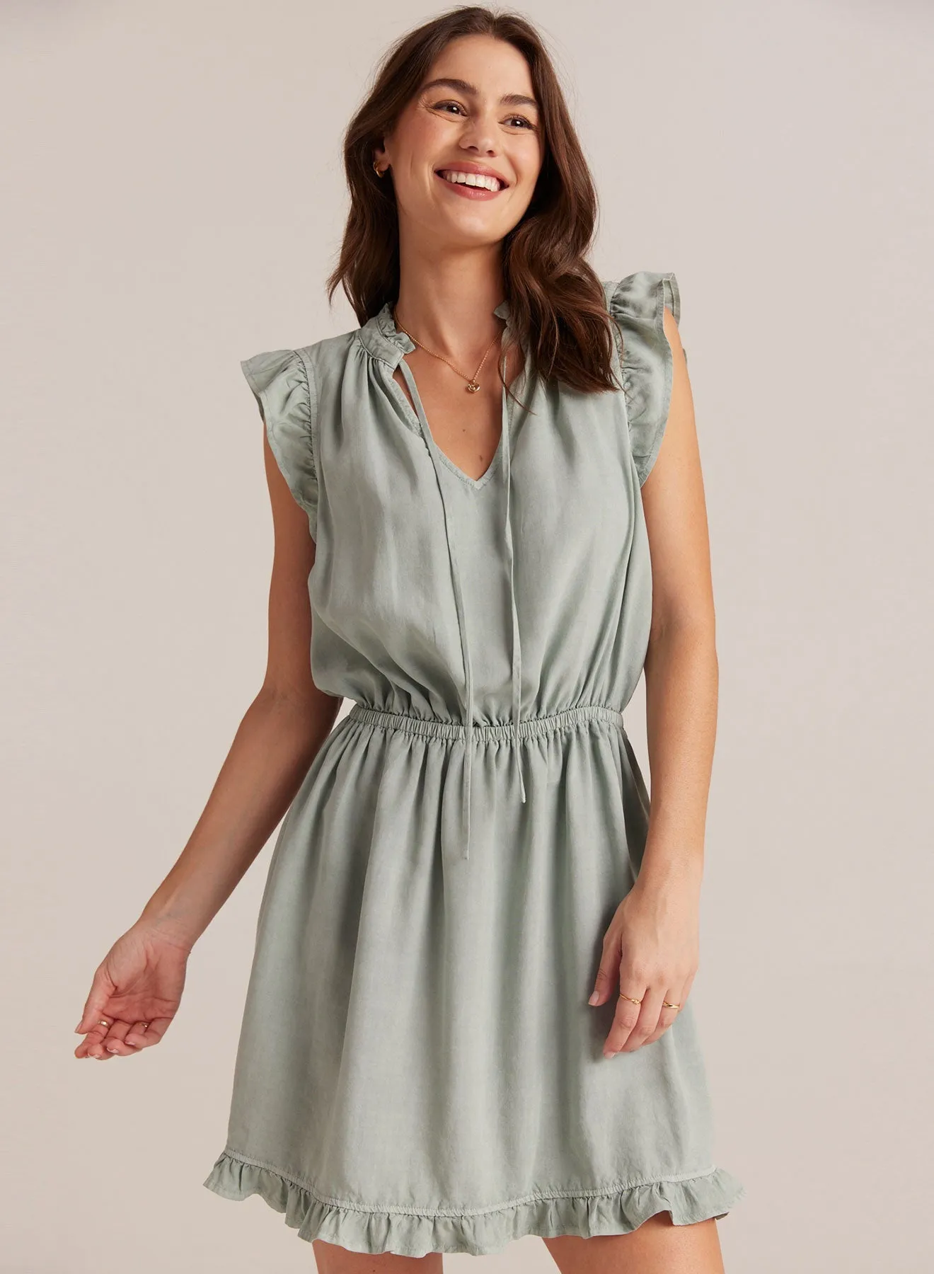 Ruffle Sleeve Mini Dress - Oasis Green sold by Bella Dahl