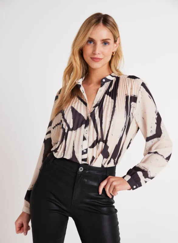 Knife Pleat Button Down - Ivory Mosaic Print sold by Bella Dahl