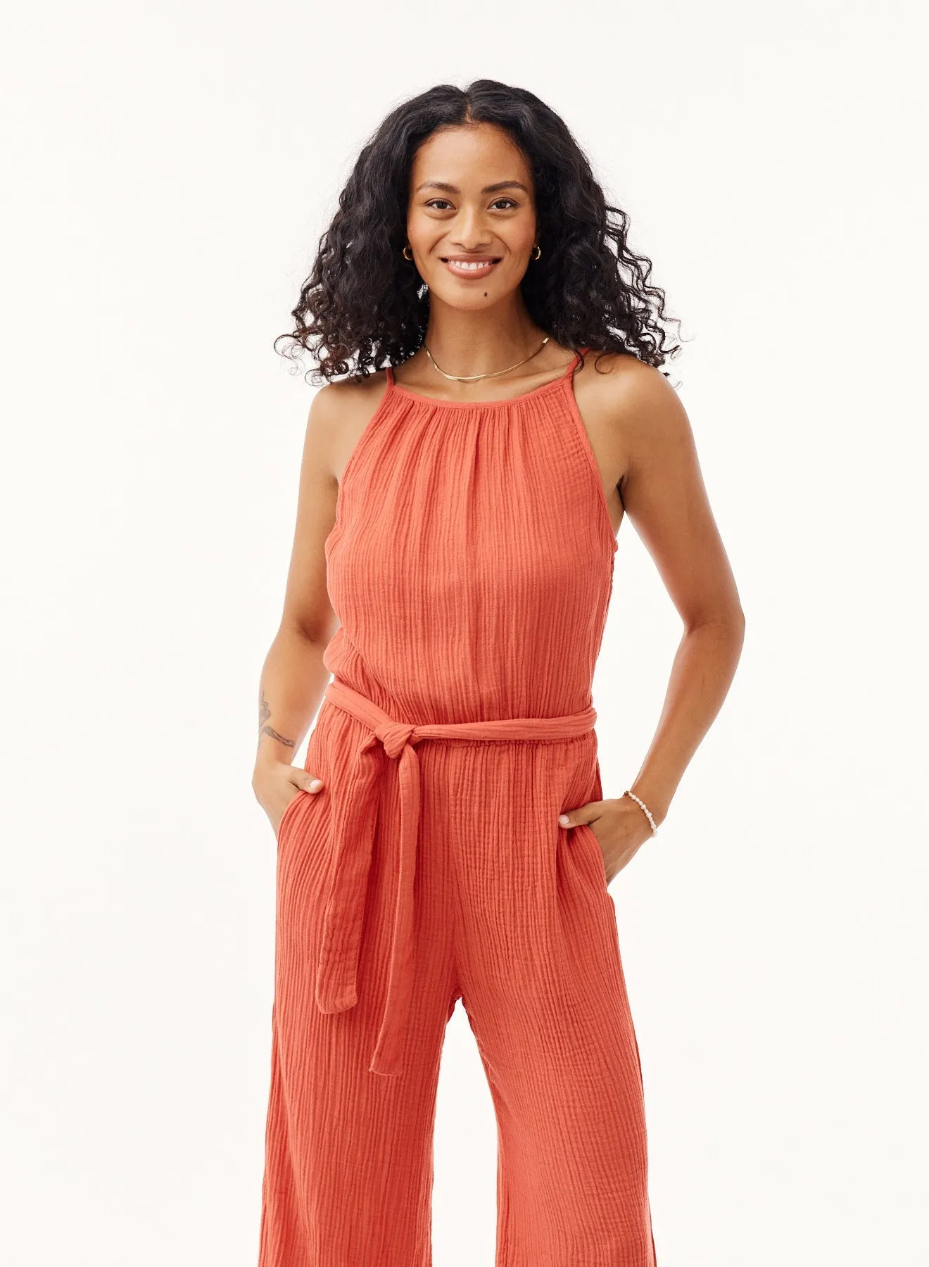 Smocked Back Cami Jumpsuit - Papaya Red sold by Bella Dahl product image thumbnail 4