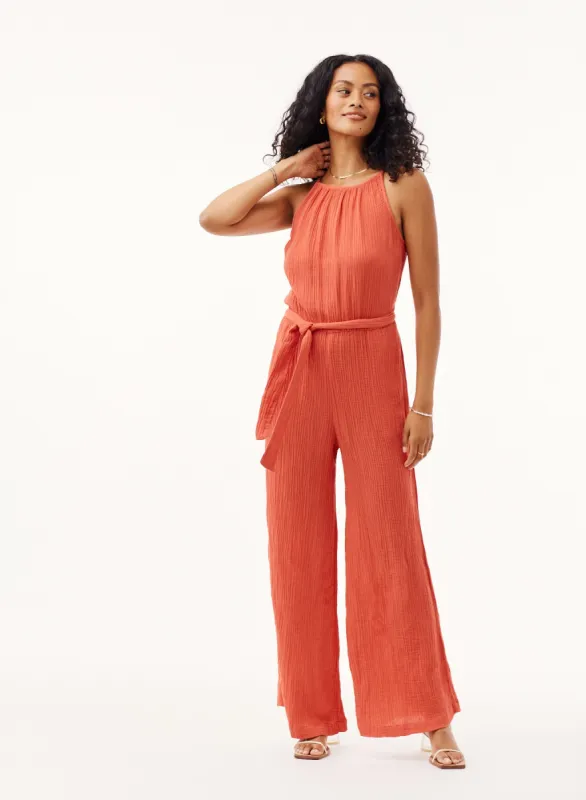 Smocked Back Cami Jumpsuit - Papaya Red sold by Bella Dahl