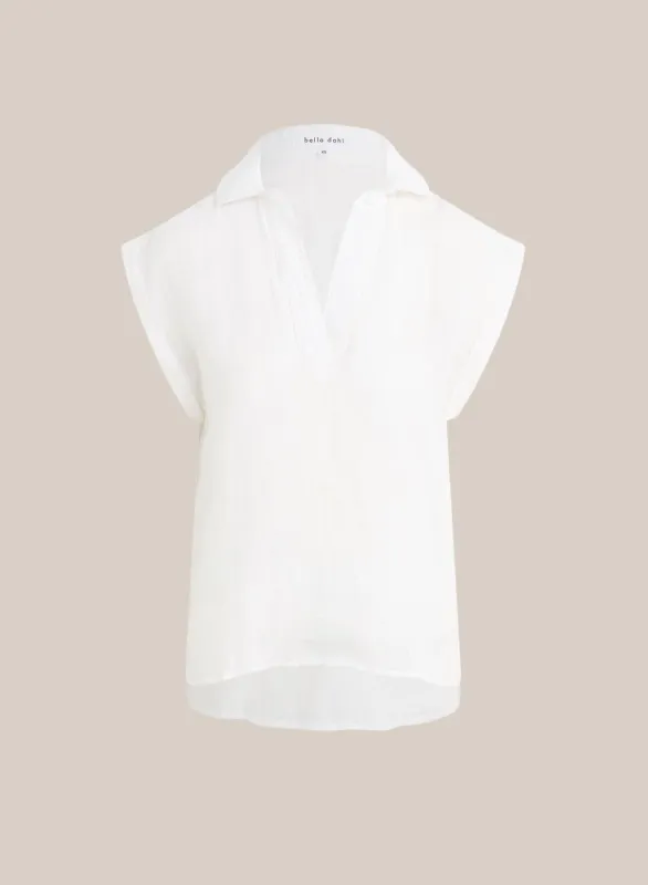 Linen Short Sleeve Pullover  - White sold by Bella Dahl