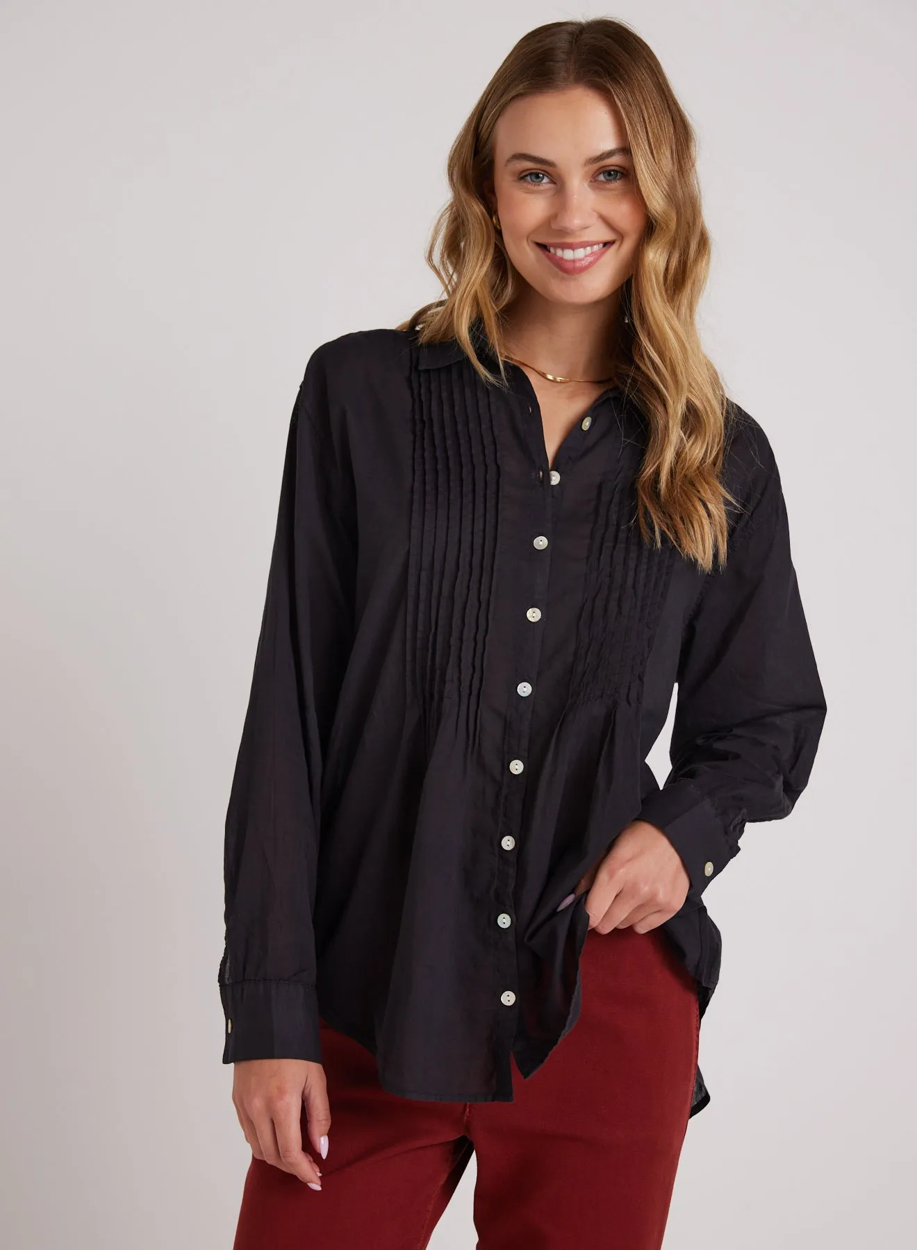 Pintuck Flowy Shirt - Black sold by Bella Dahl