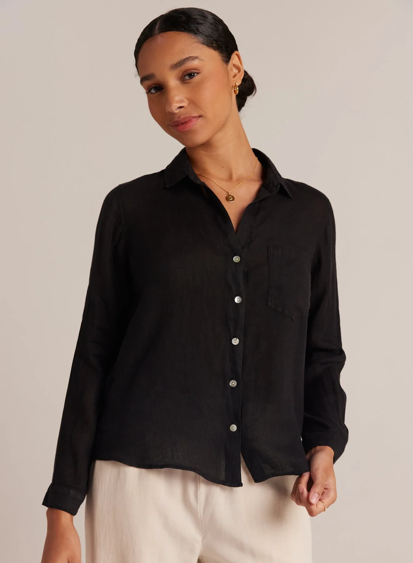 Linen Pocket Button Down - Vintage Black sold by Bella Dahl