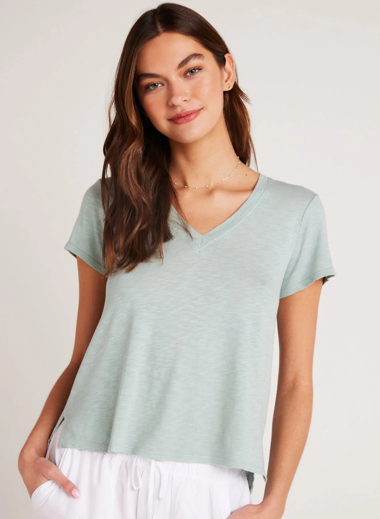 Side Slit V-Neck Tee - Oasis Green sold by Bella Dahl