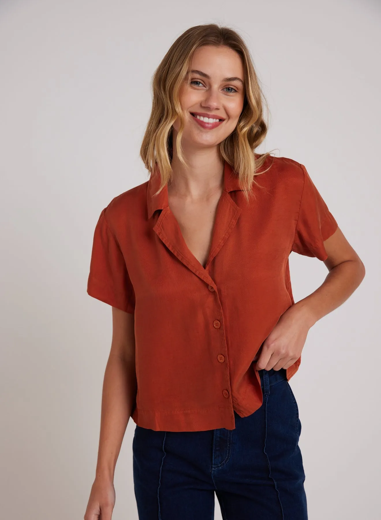 Short Sleeve Flowy Button Down - Amber Rust sold by Bella Dahl
