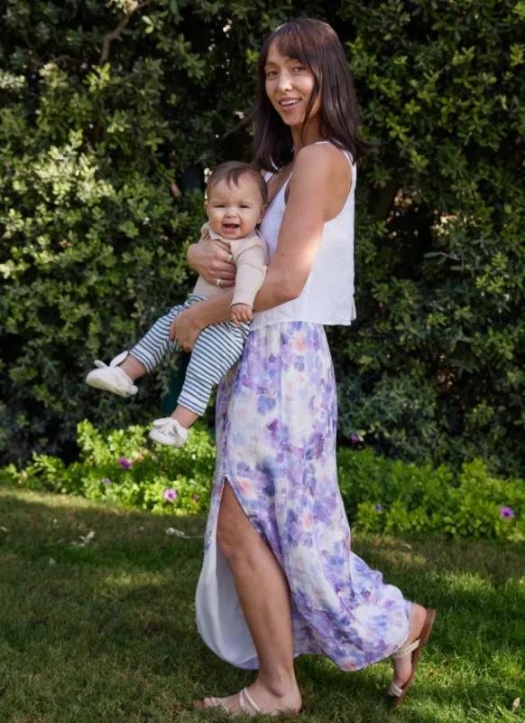 Linen Side Slit Maxi Skirt - Iris Floral Print sold by Bella Dahl