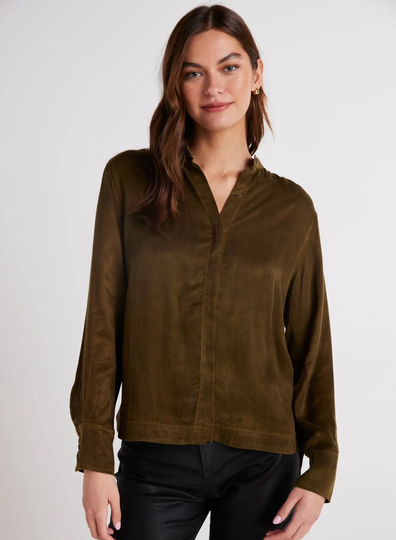 Mandarin Collar Button Down - Autumn Olive sold by Bella Dahl