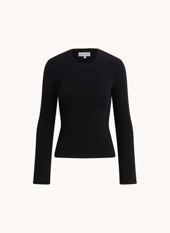 Long Bell Sleeve Rib Crew Tee - Black sold by Bella Dahl