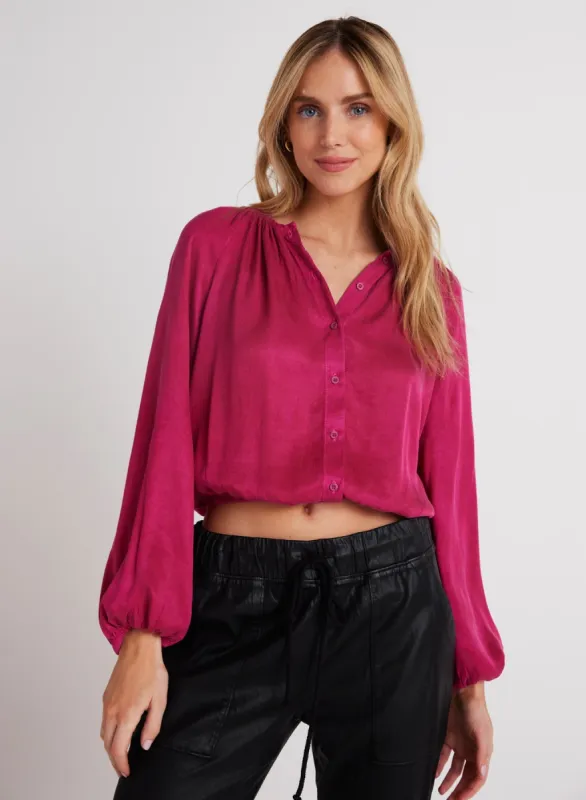 Shirred Button Front Blouse - Fuchsia Berry sold by Bella Dahl