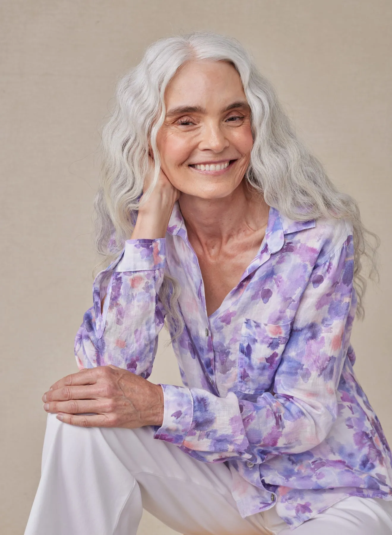 Linen Pocket Button Down - Iris Floral Print sold by Bella Dahl product image thumbnail 4