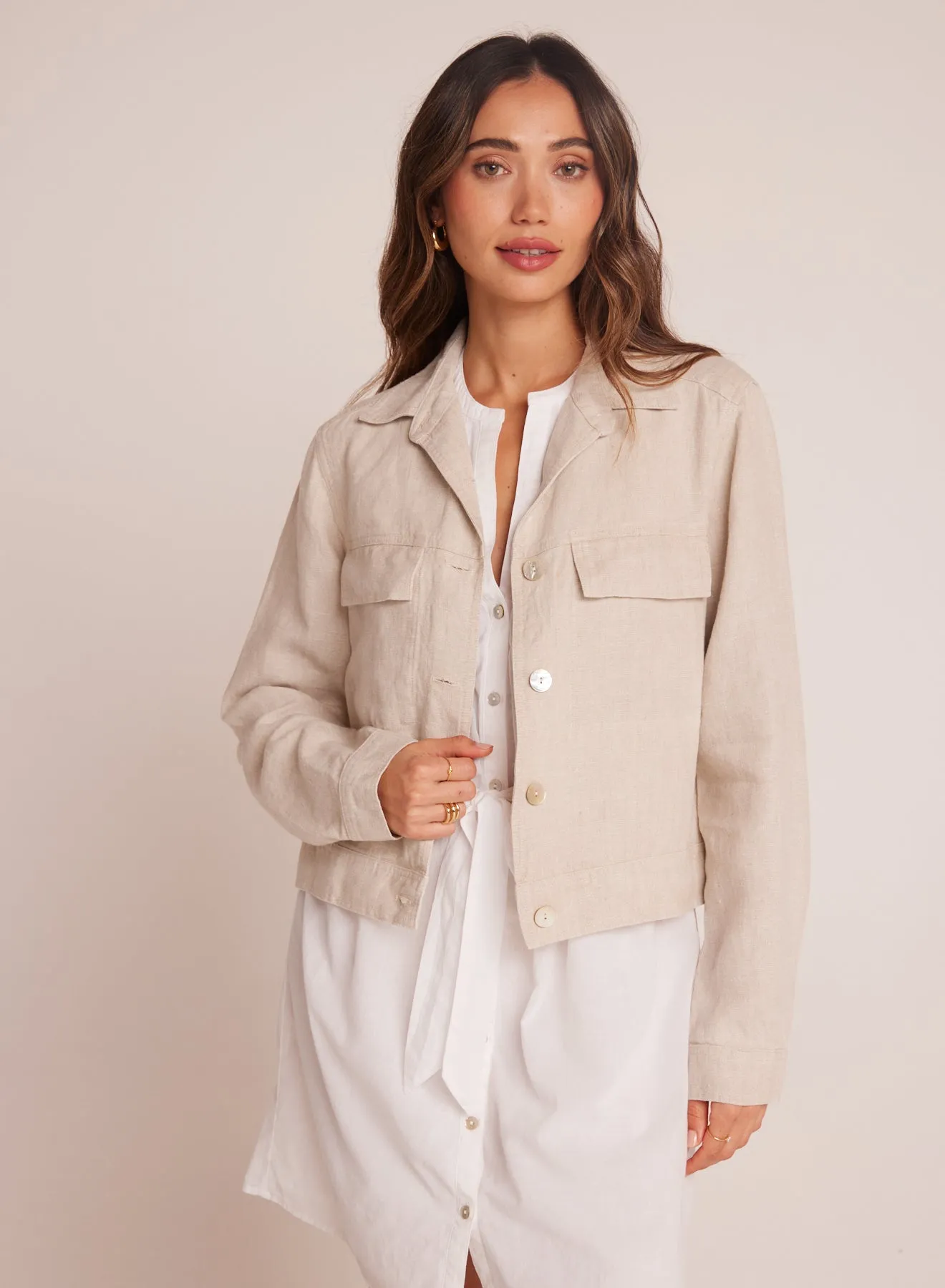 Flap Pocket Shirt Jacket - Linen Sand sold by Bella Dahl