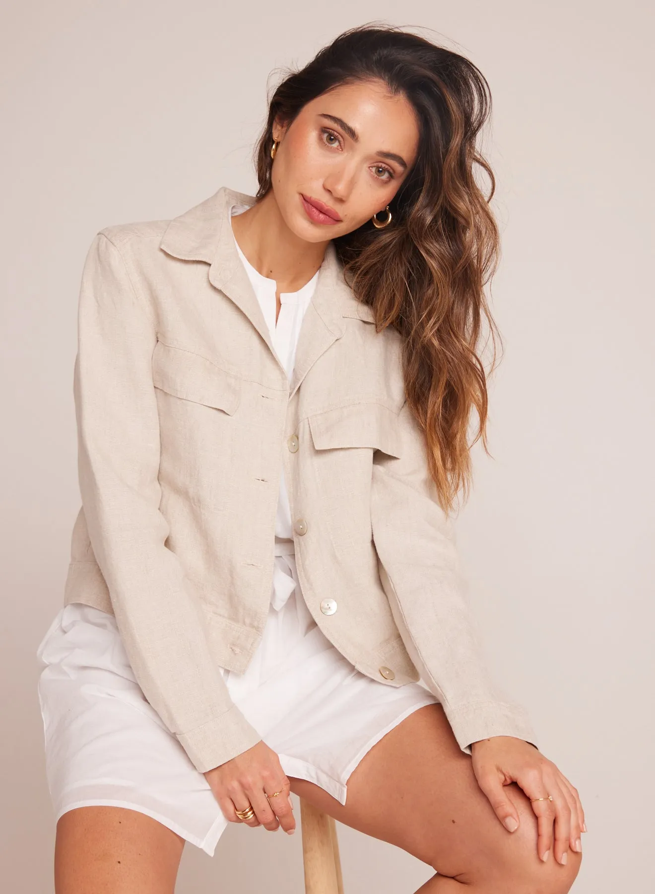 Flap Pocket Shirt Jacket - Linen Sand sold by Bella Dahl product image thumbnail 4