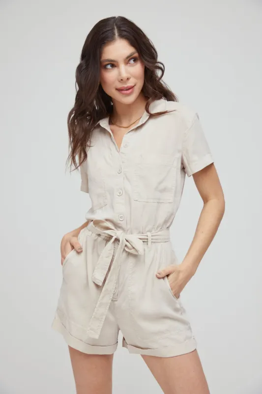Utility Rolled Hem Tencel Romper - Soft Tan sold by Bella Dahl