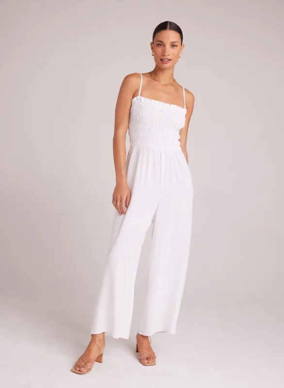 Wide Leg Smocked Ruffle Jumpsuit - White sold by Bella Dahl