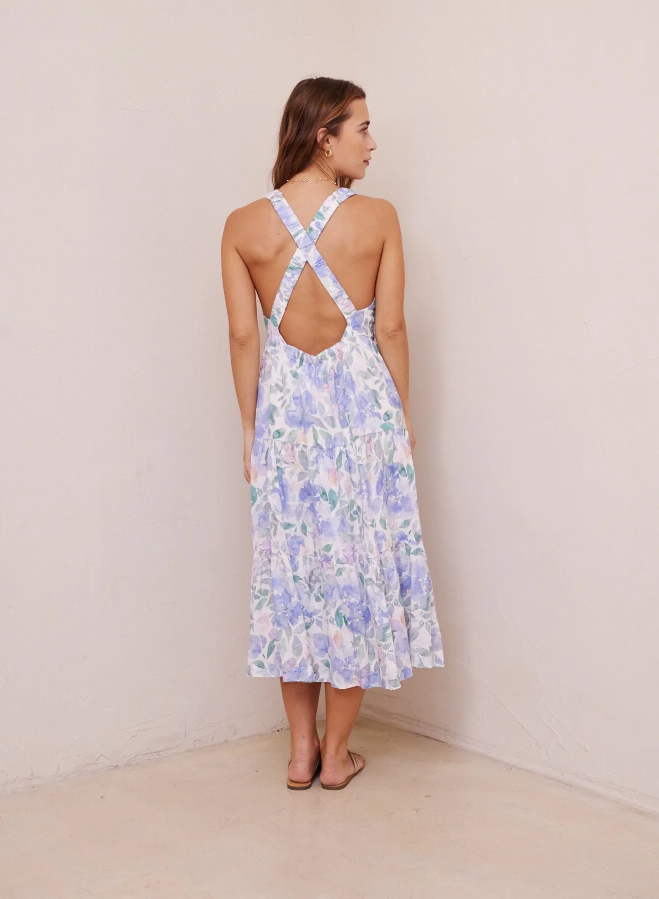 Scrunch Strap Tiered Midi Dress - Peri Jardin Print sold by Bella Dahl product image thumbnail 2