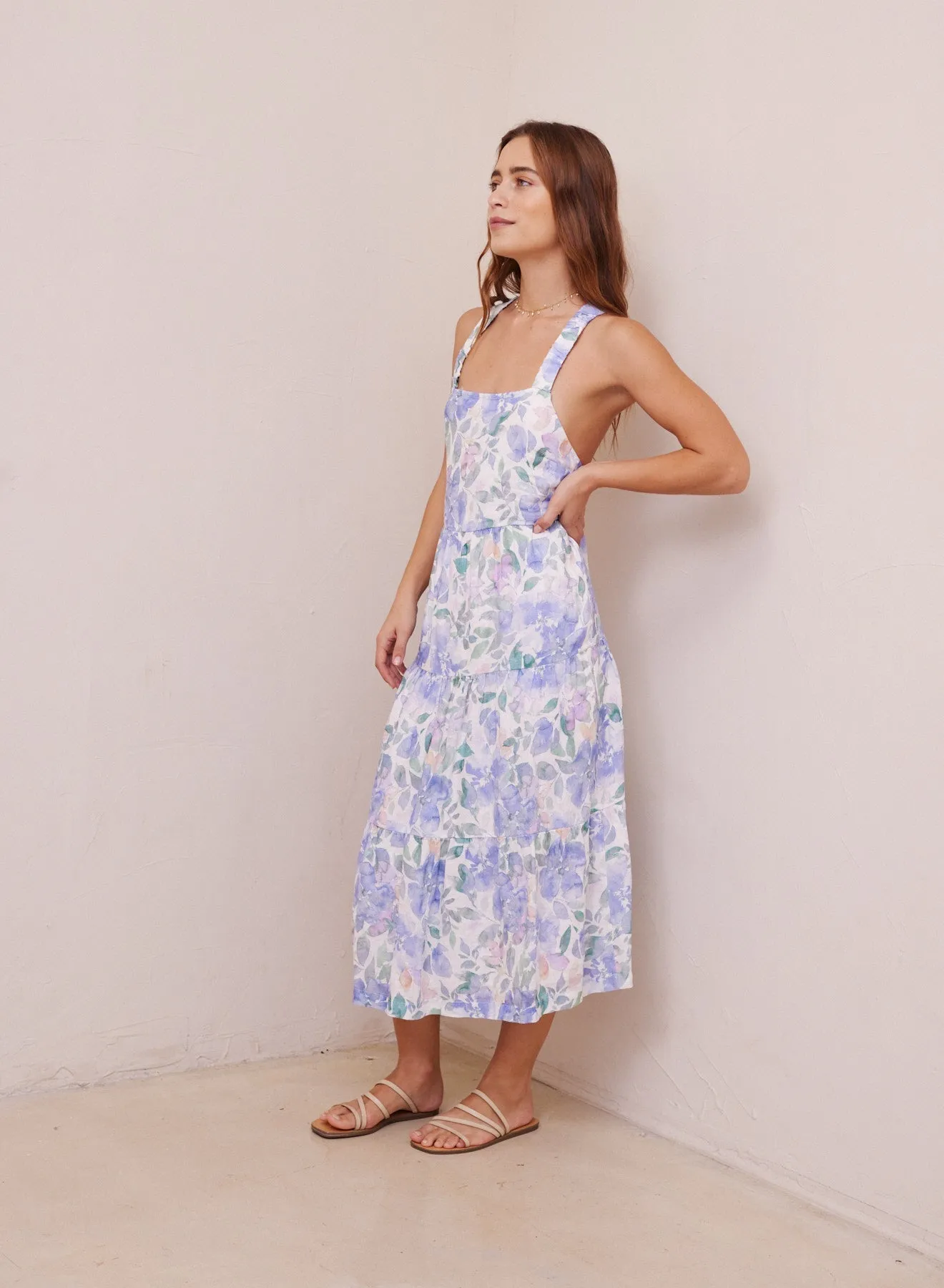Scrunch Strap Tiered Midi Dress - Peri Jardin Print sold by Bella Dahl product image thumbnail 3