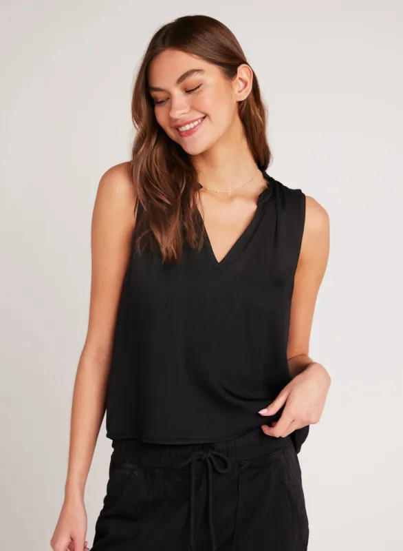 Satin Ruffle Neck Tank - Black sold by Bella Dahl