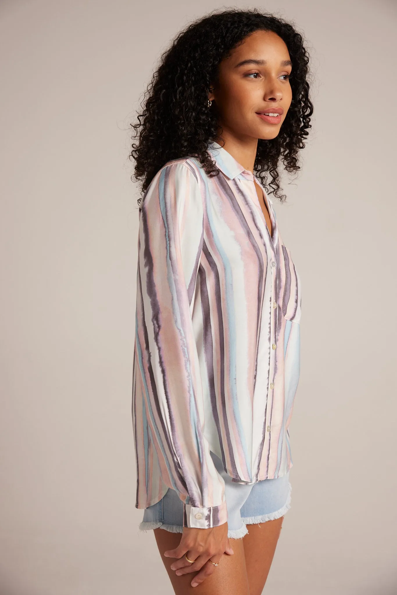 Long Sleeve Rounded Hem Button Down - Coastal Stripe Print sold by Bella Dahl product image thumbnail 3