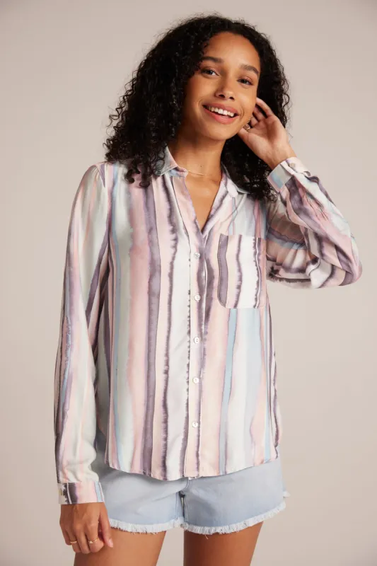 Long Sleeve Rounded Hem Button Down - Coastal Stripe Print sold by Bella Dahl