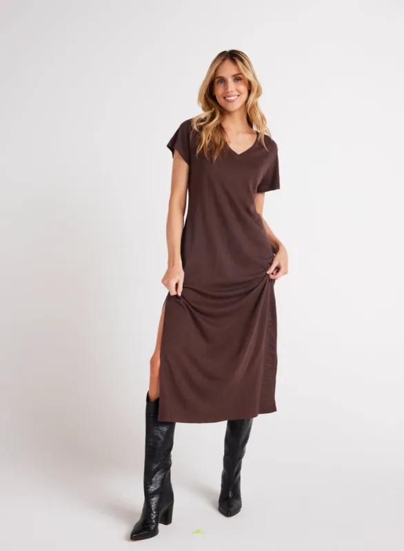V-Neck Knit Maxi Dress - Chestnut Brown sold by Bella Dahl