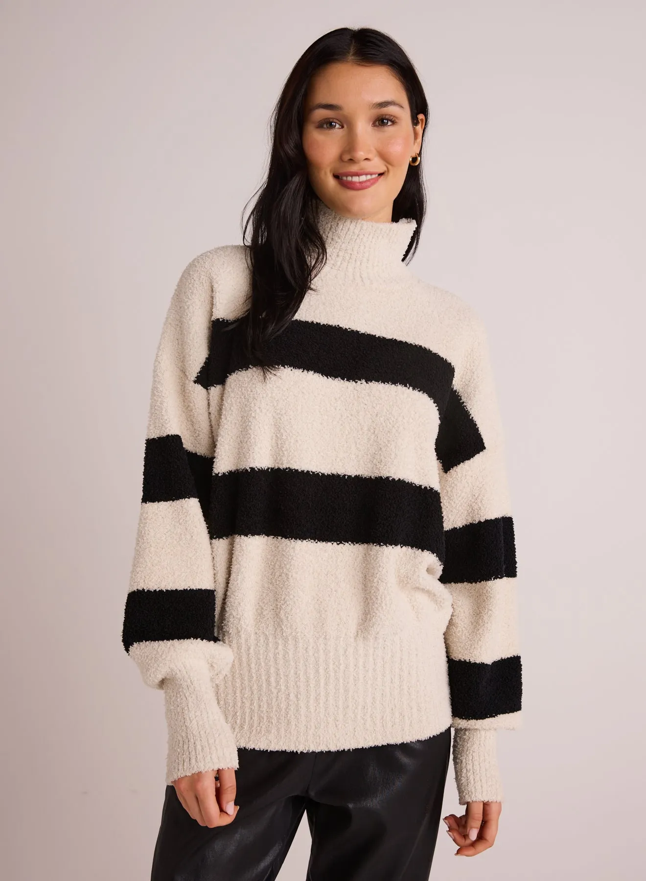 Plush Striped Turtleneck Sweater - Bone & Black sold by Bella Dahl
