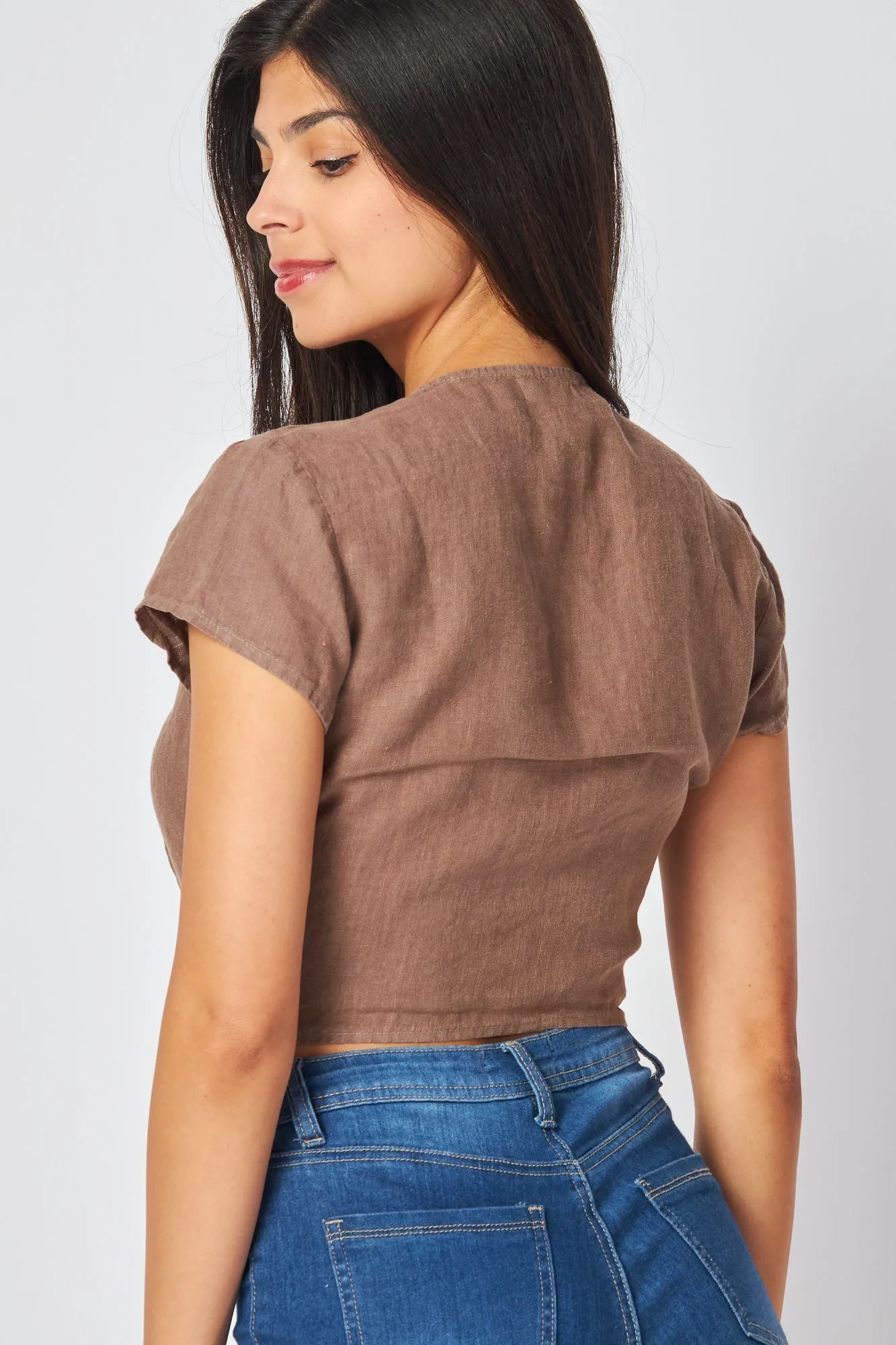 Tie Front Short Sleeve Blouse - Coastal Fog sold by Bella Dahl product image thumbnail 2