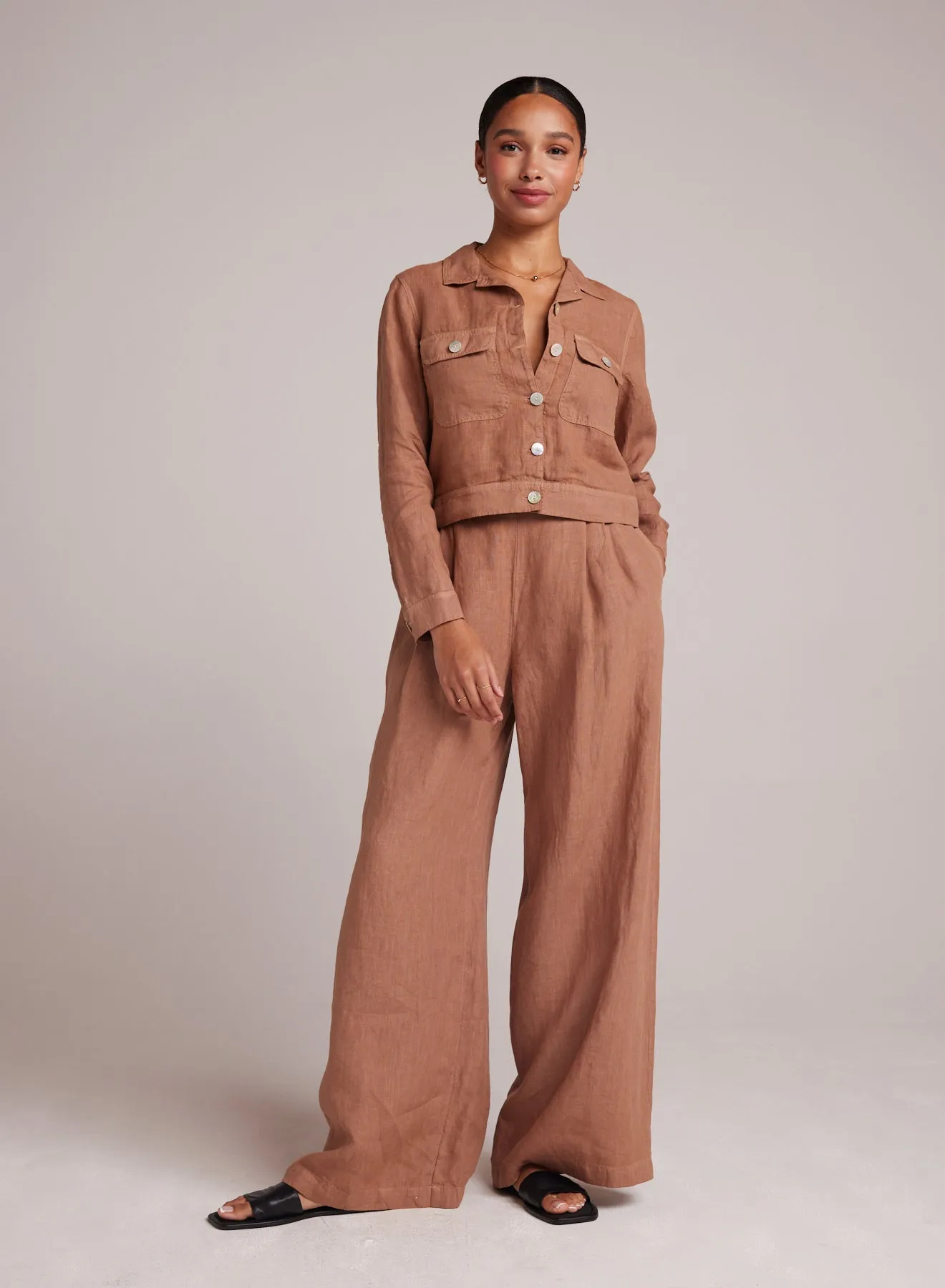 High Waisted Linen Pleated Pant - Desert Brown sold by Bella Dahl