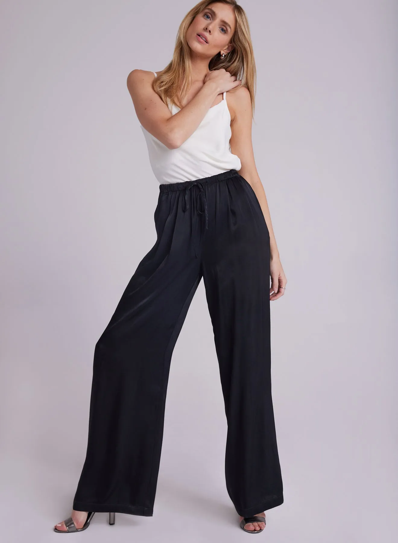 Satin Pleated Wide Leg Pant - Black sold by Bella Dahl