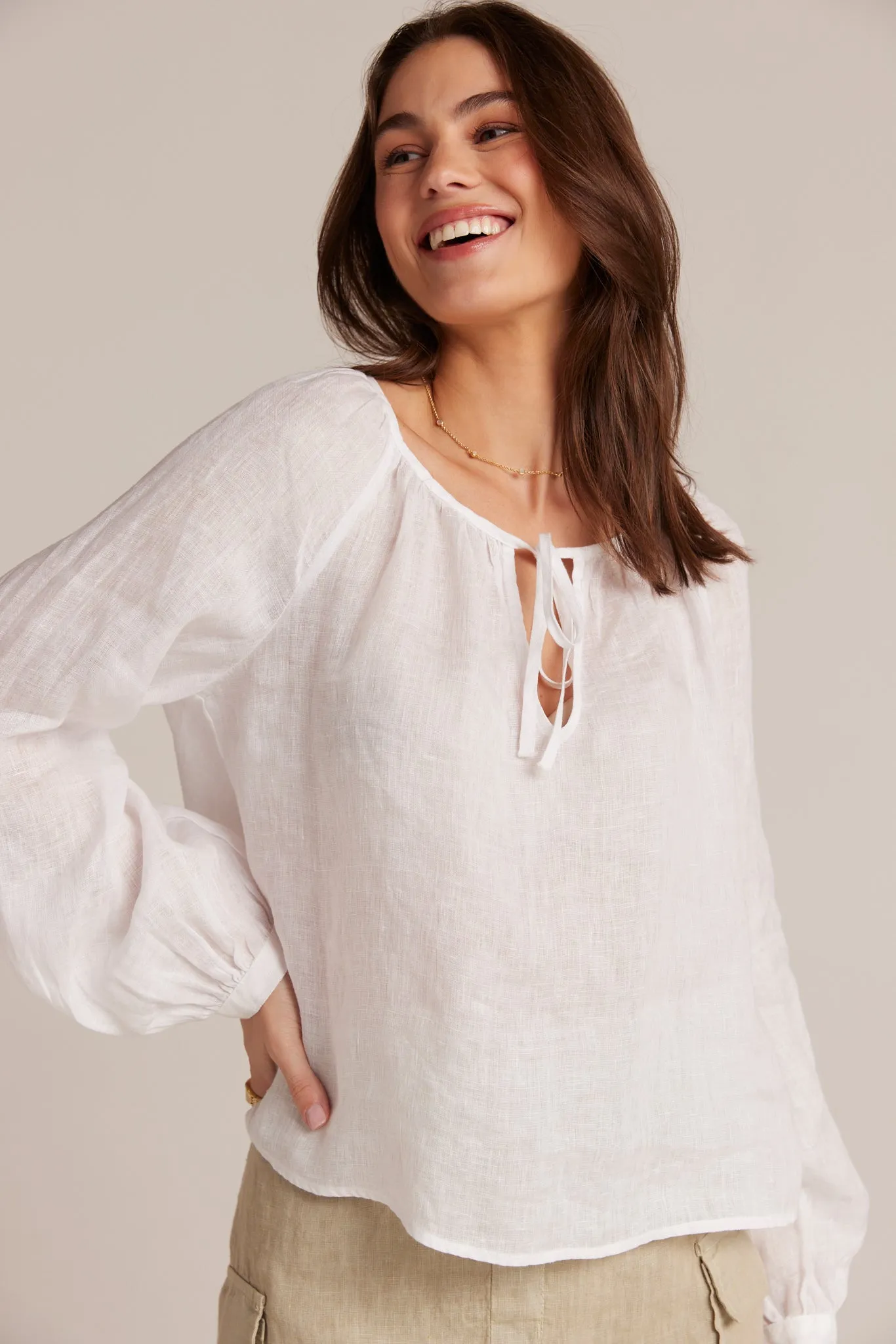 Shirred Linen Raglan Blouse - White sold by Bella Dahl