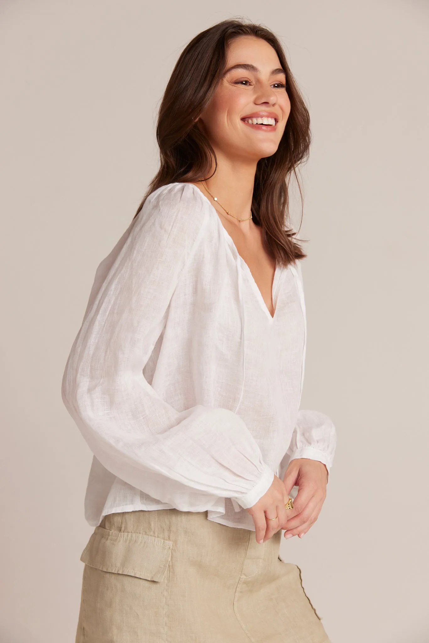 Shirred Linen Raglan Blouse - White sold by Bella Dahl product image thumbnail 4