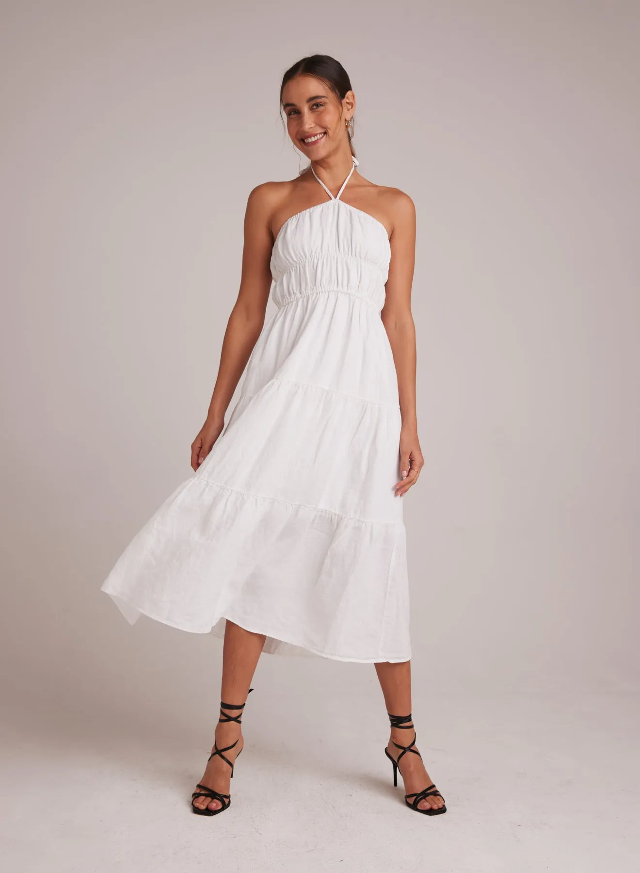 Gathered Halter Midi Dress - White sold by Bella Dahl