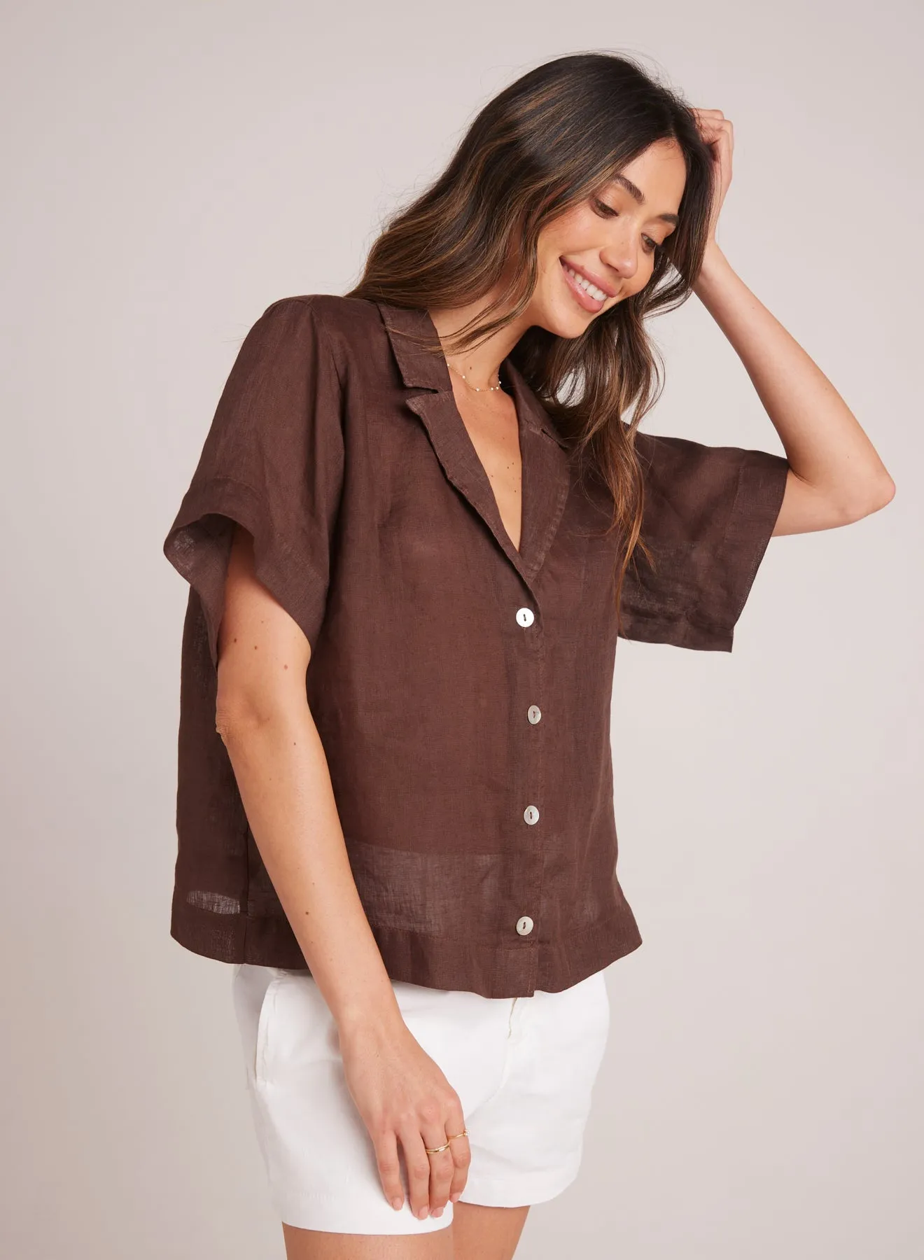Short Sleeve Flowy Button Down - Cocoa Cabana sold by Bella Dahl product image thumbnail 3