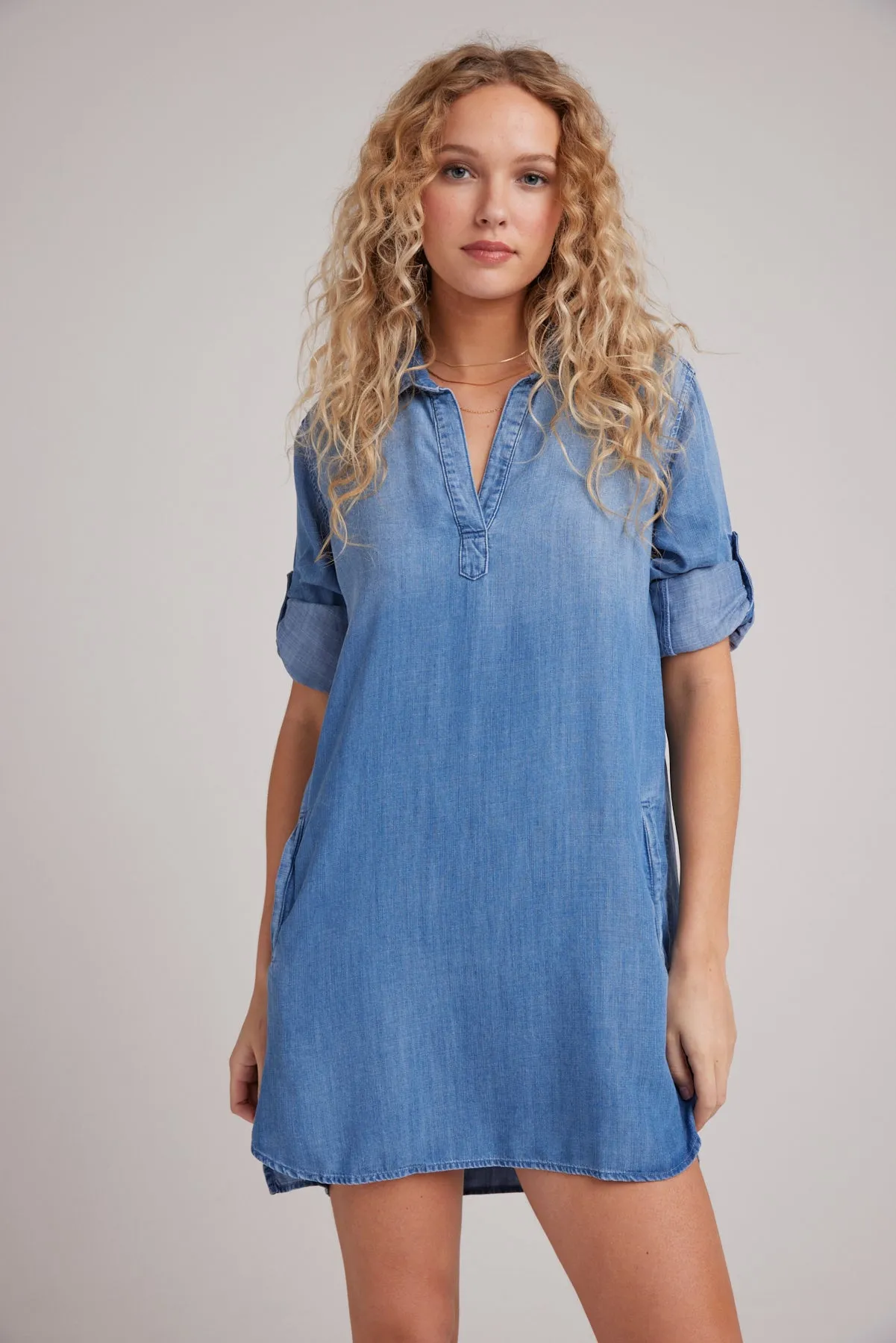 A-Line Rolled Tab Sleeve Dress - Medium Ombre Wash sold by Bella Dahl