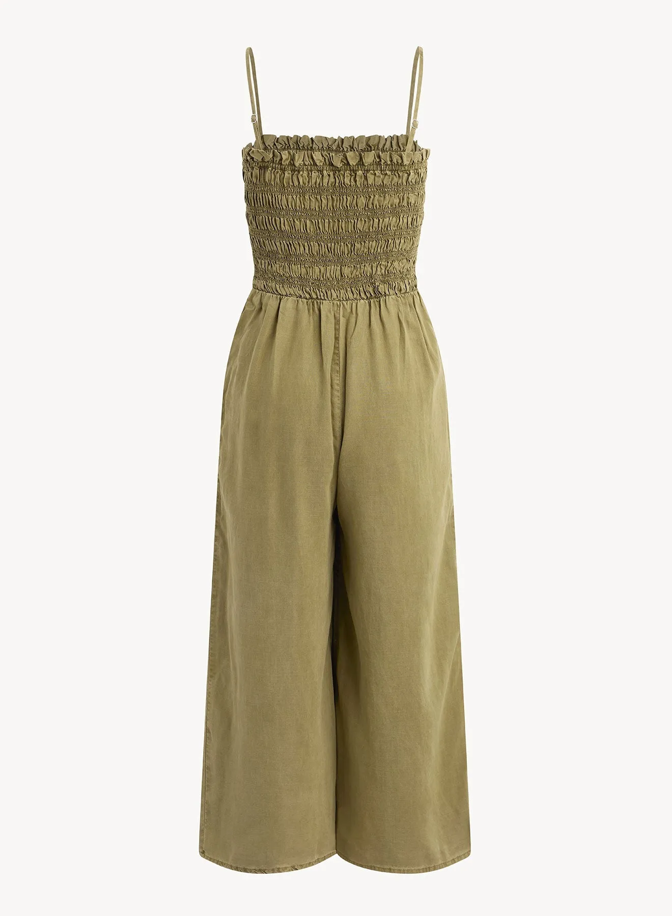 Wide Leg Smocked Ruffle Jumpsuit - French Olive sold by Bella Dahl product image thumbnail 2