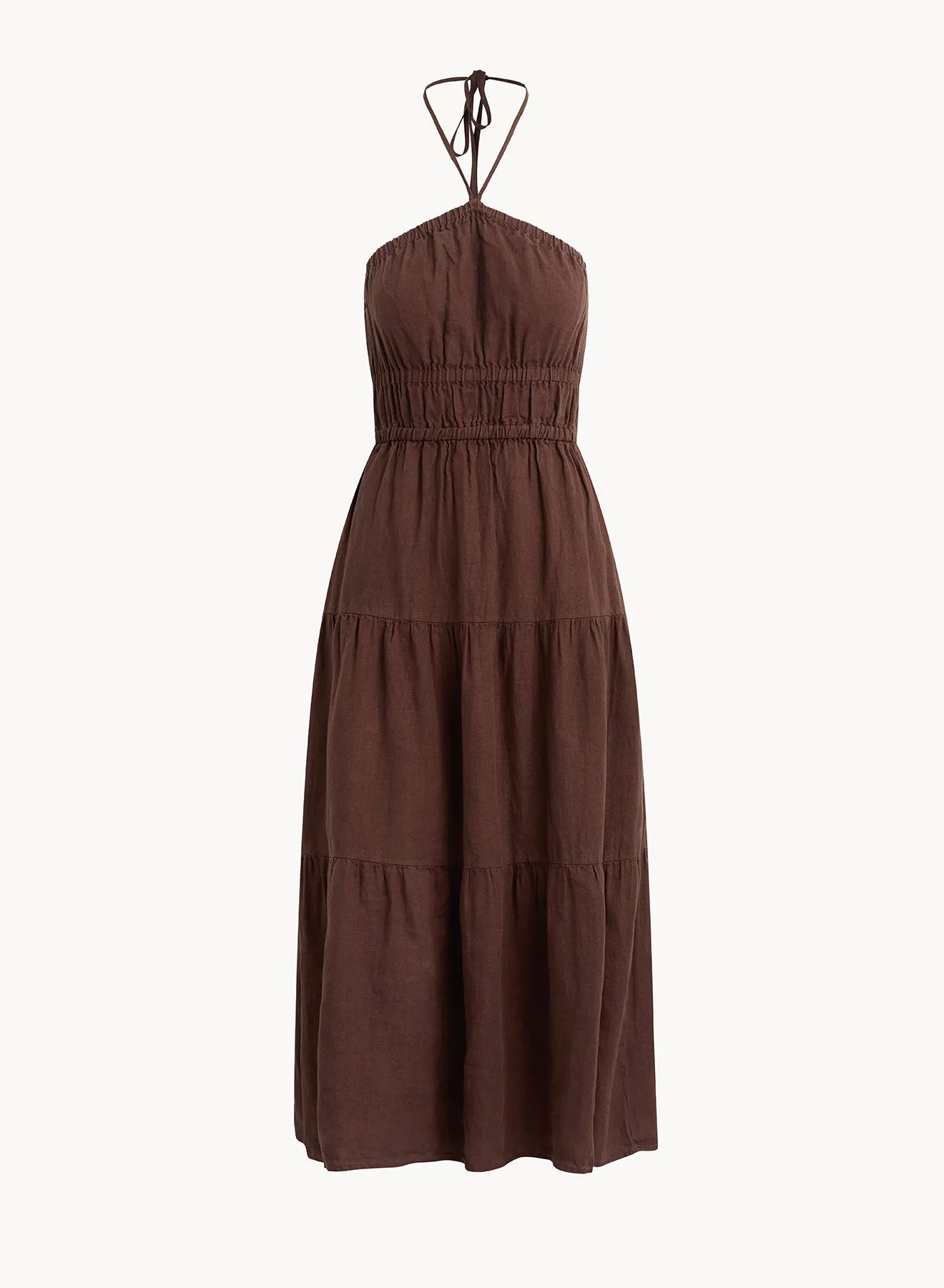 Gathered Halter Midi Dress - Cocoa Cabana sold by Bella Dahl