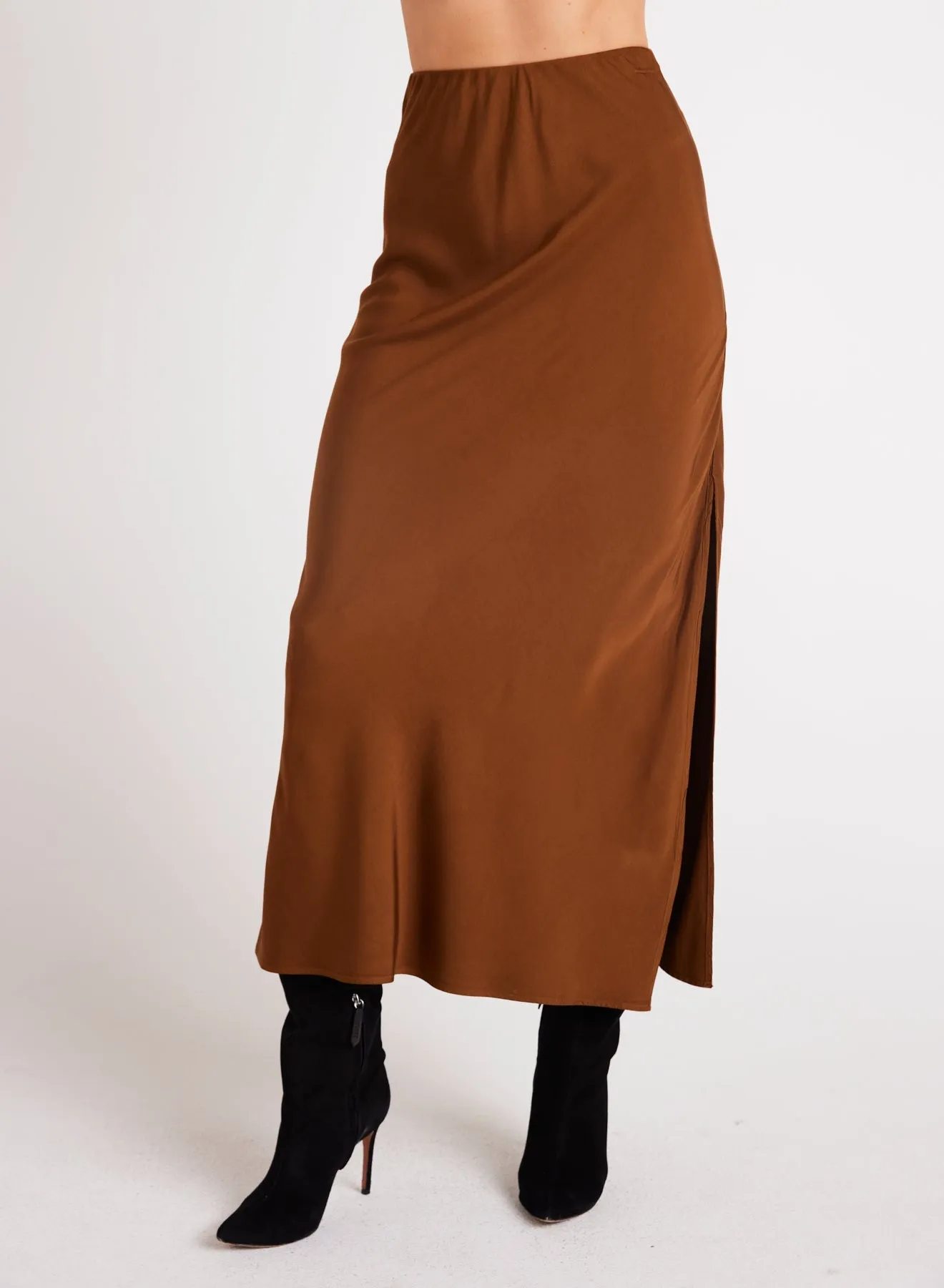 Satin Side Slit Maxi Skirt - Twilight Gold sold by Bella Dahl