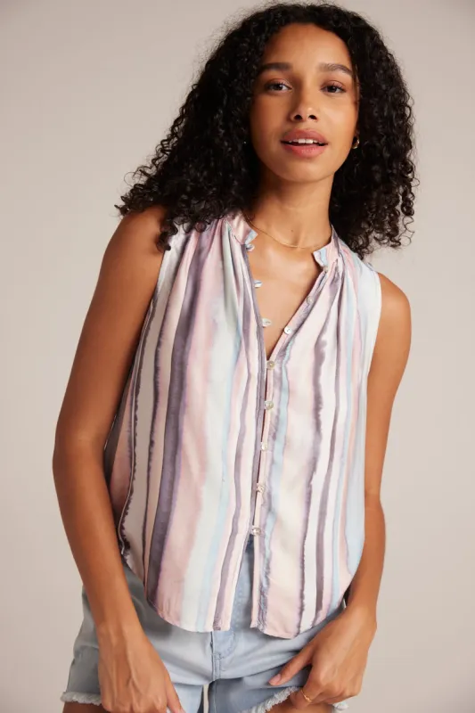 Sleeveless Shirred Shoulder Blouse - Coastal Stripe Print sold by Bella Dahl