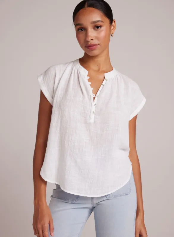 Half Placket Cap Sleeve Top - White sold by Bella Dahl