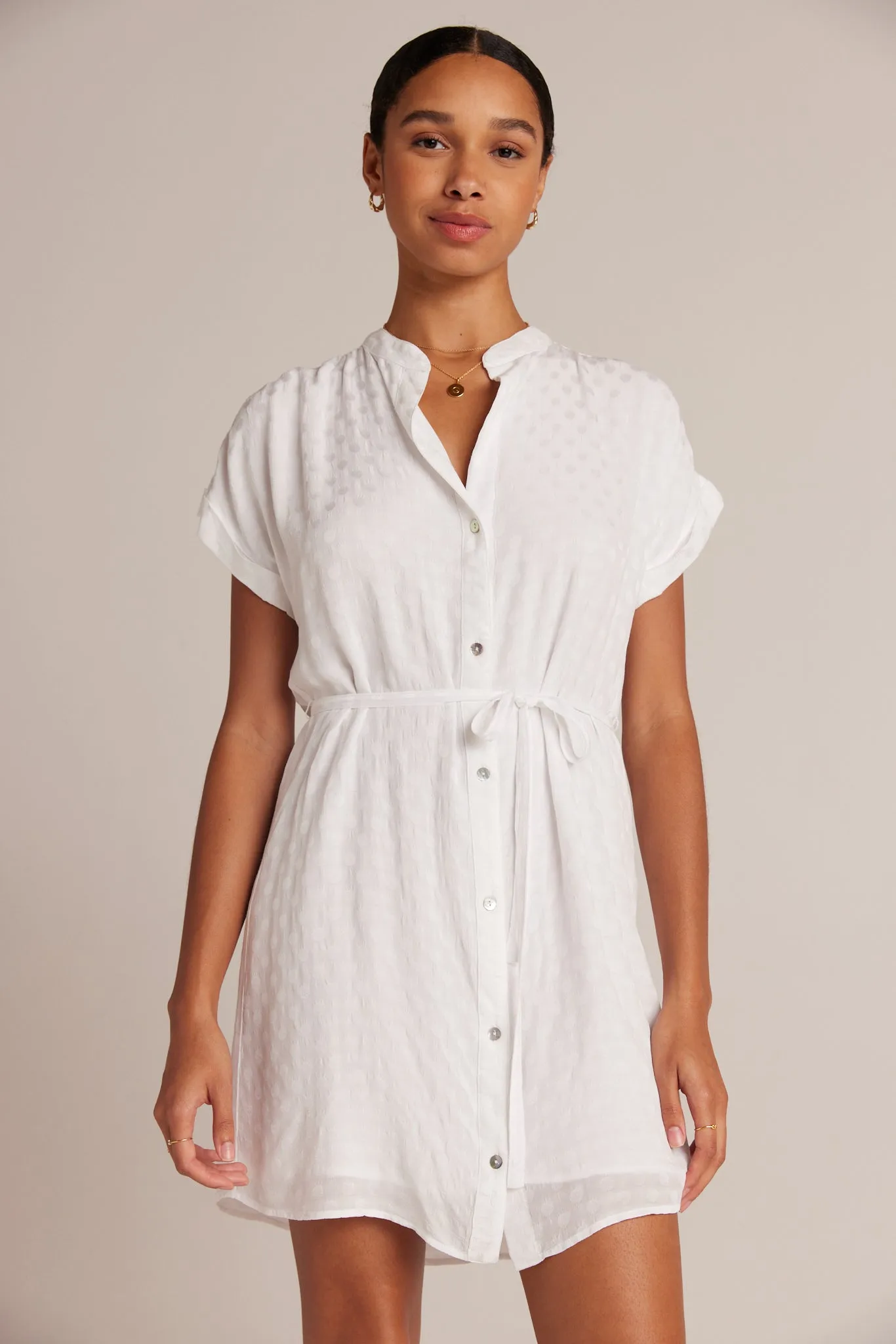 Belted Shirred Dress - White sold by Bella Dahl