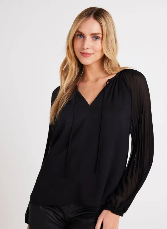 Pleated Sleeve Raglan Pullover - Black made by Bella Dahl