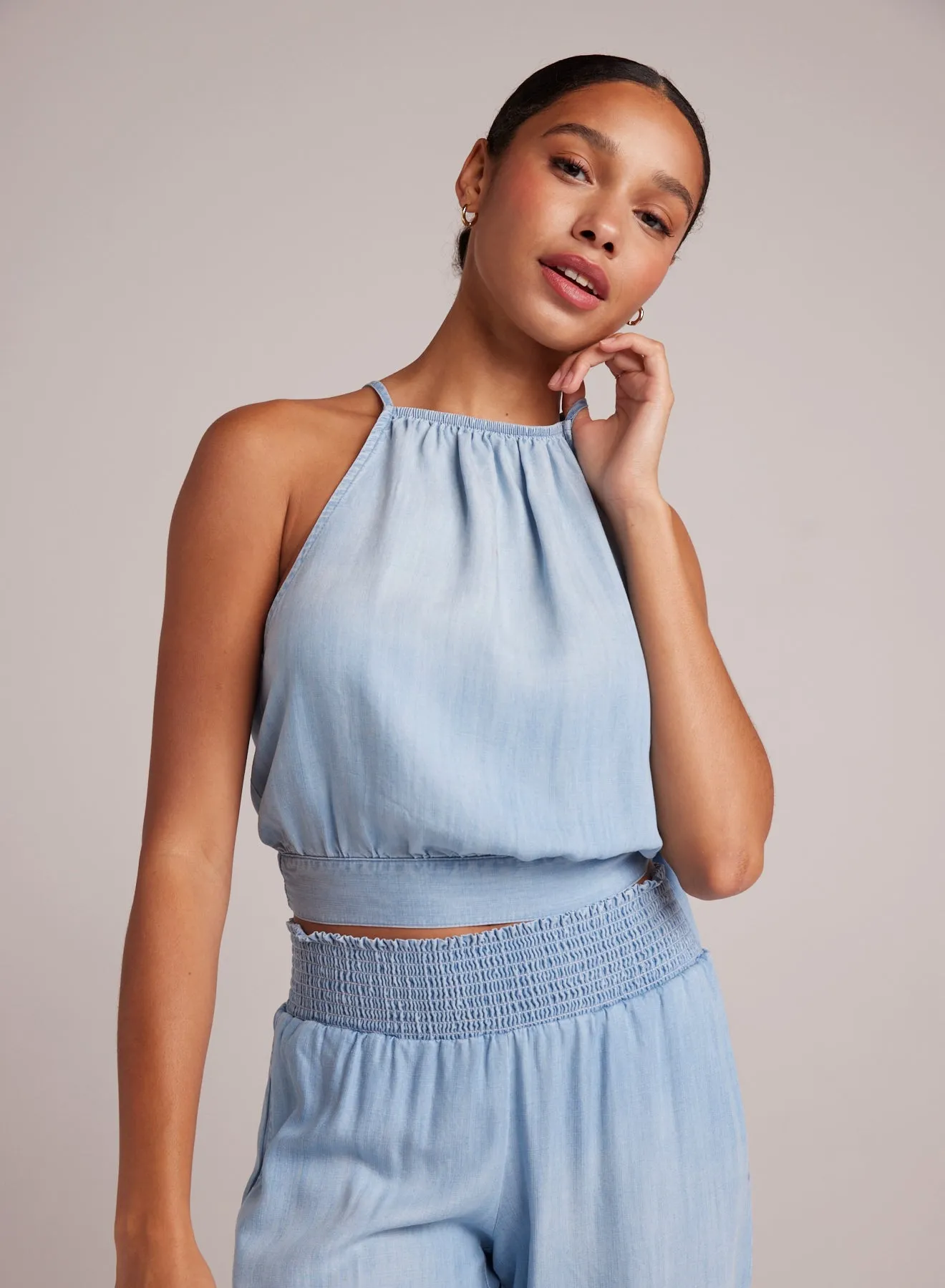 Side Tie Button Halter - Caribbean Wash sold by Bella Dahl
