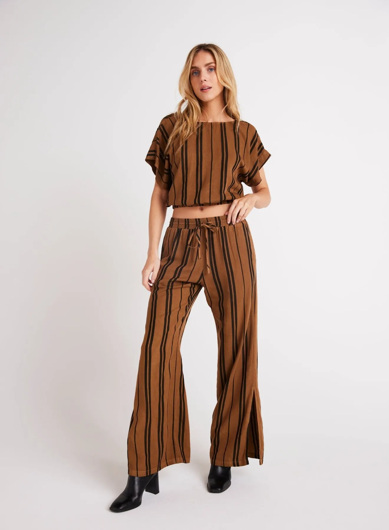 Side Slit Wide Leg Pant - Gilded Brown sold by Bella Dahl