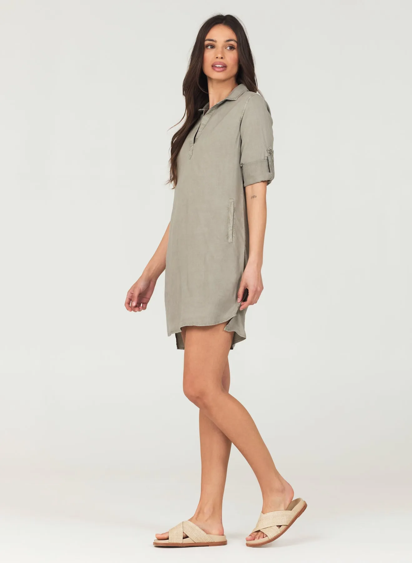 A-Line Rolled Tab Sleeve Dress - Soft Army sold by Bella Dahl product image thumbnail 4