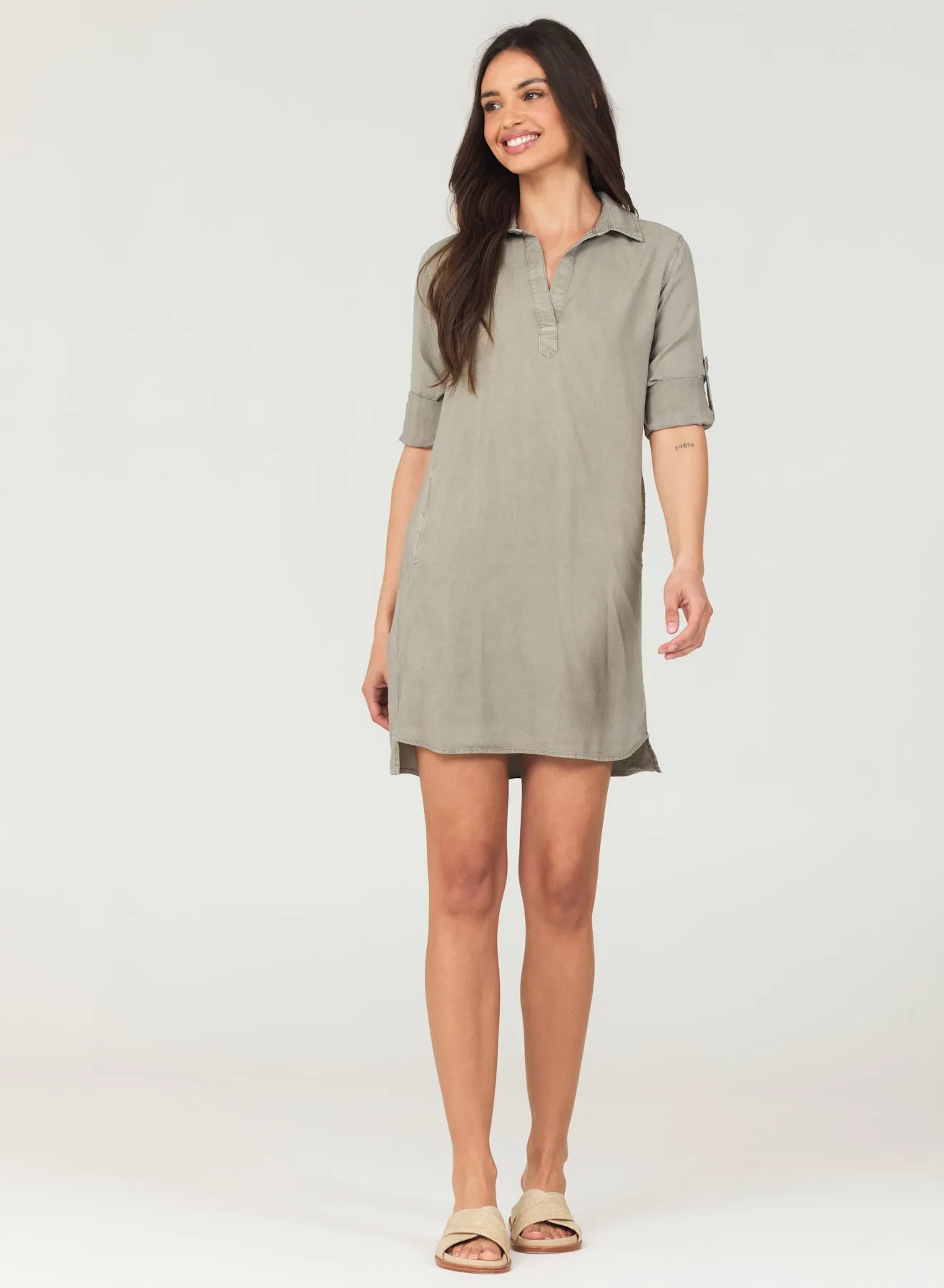 A-Line Rolled Tab Sleeve Dress - Soft Army sold by Bella Dahl product image thumbnail 2